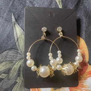 Faux Pearl Hoop Earrings